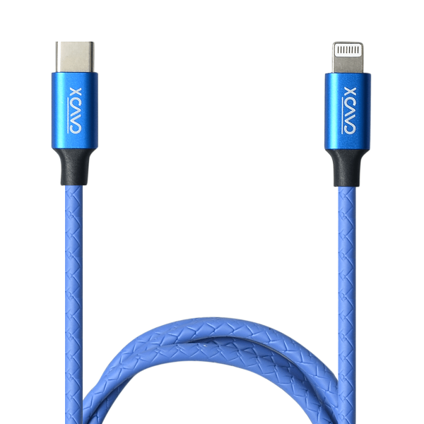 X CAVO Lightning Cable, Fast Charger Cable, High Speed Sync Charger Cord and USB-C to Lightining Data Cord Wire ,Blue , 1M, Nylon Braided, Rounded,3.0A,20w