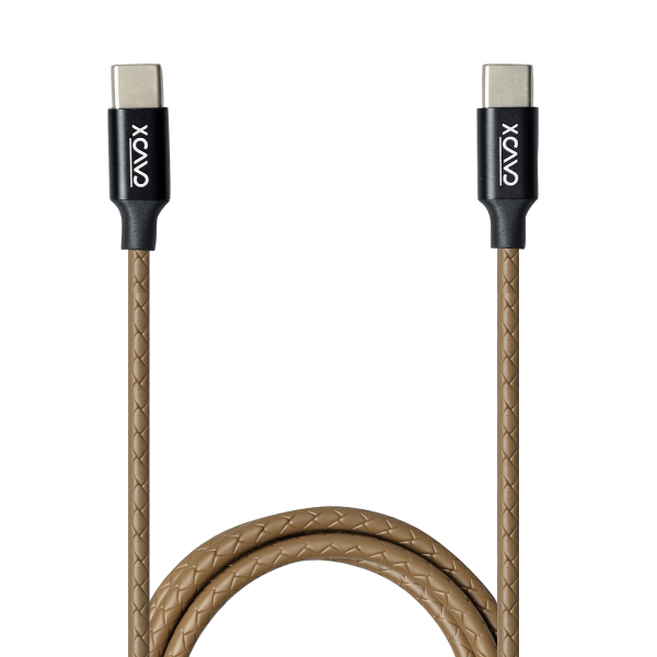 X CAVO USB-C Cable, Fast Charger Cable, High Speed Sync Charger Cord and TYPE C to USB-C Data Cord Wire ,Brown , 1M, PVC Braided, Rounded,3.0A,60w