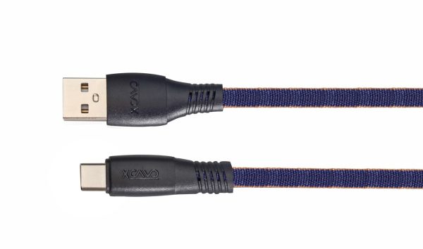 X CAVO USB-C Cable,Fast Charger Cable, High Speed Sync Charger Cord and USB-C Data Cord Wire ,Gold/Blue, 1M, Flat Nylon Braided ,5V, 4.5A, 22.5W