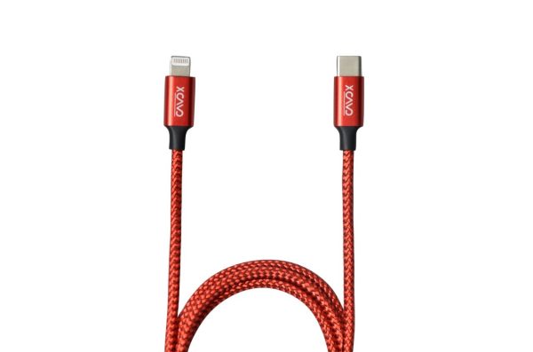 X CAVO Lightning Cable, Fast Charger Cable, High Speed Sync Charger Cord and USB-C to Lightining Data Cord Wire ,Red , 1M, Nylon Braided, Rounded,3.0A,20w
